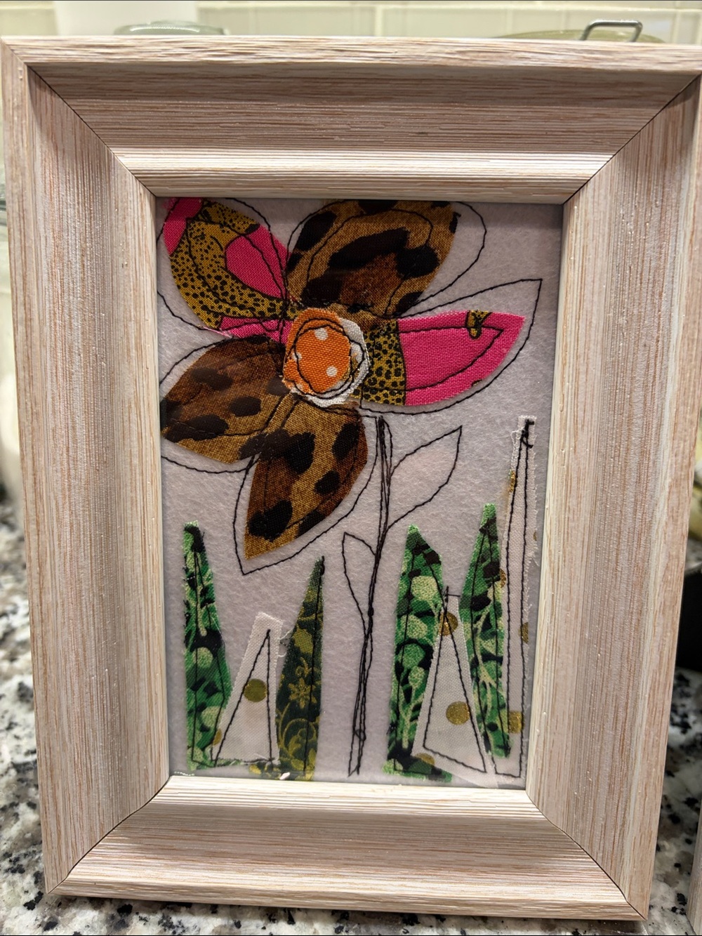 Handcrafted Floral Mixed-Media Art Print in Pink, Orange, Brown and Green 4x6